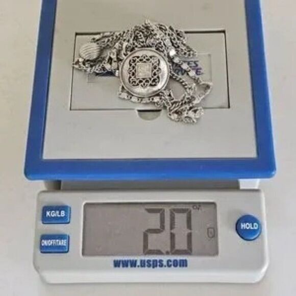 Vtg Triple 3 Strand Necklace Ornate Filigree Pendant Silver Tone Chain Rope Curb - Picture 11 of 12